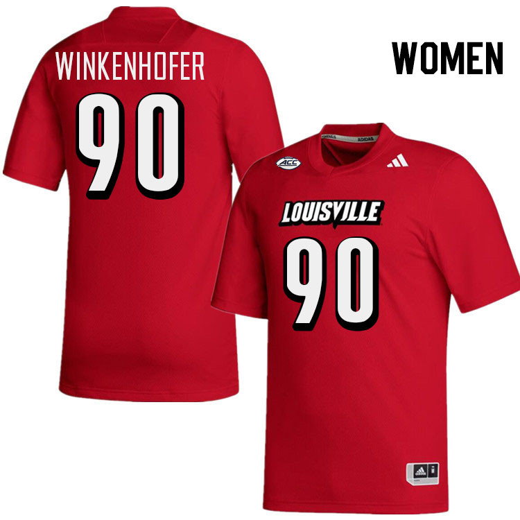 Women #90 Adam Winkenhofer Louisville Cardinals College Football Jerseys Stitched-Red